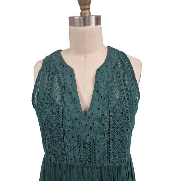 NWT Sundance Hunter Green cotton eyelet dress Midi Length Sz SP Festival - Picture 4 of 9